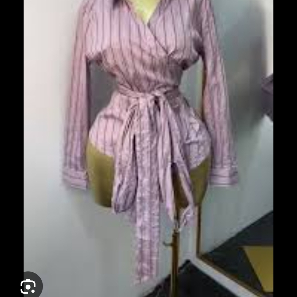 New York & Company Pink Striped Blouse